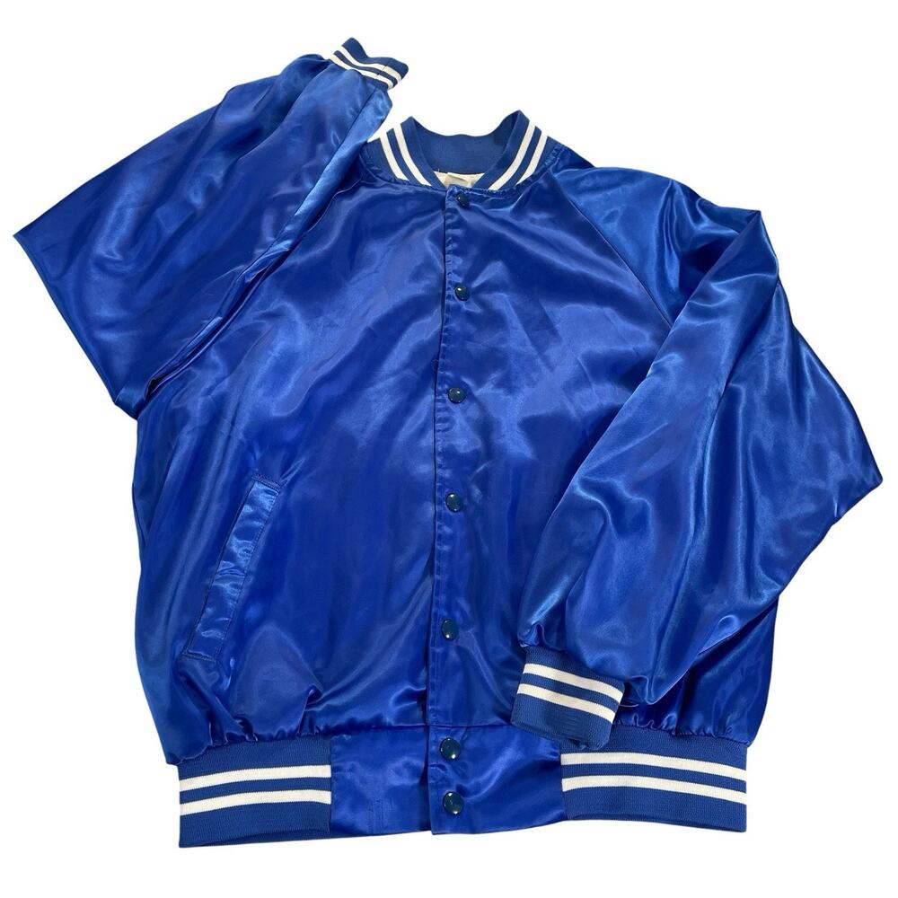 Vintage Satin Bomber Snap Jacket Men's Large Blue Lined Made in USA